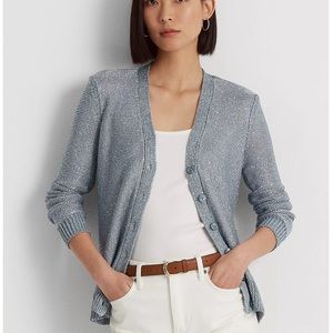 Ralph Lauren Sequined Linen Blend Cardigan Sweater Medium
